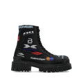 BALENCIAGA LOW STRIKE COMBAT BOOTS BLACK WITH MULTI-COLOR LOGOS