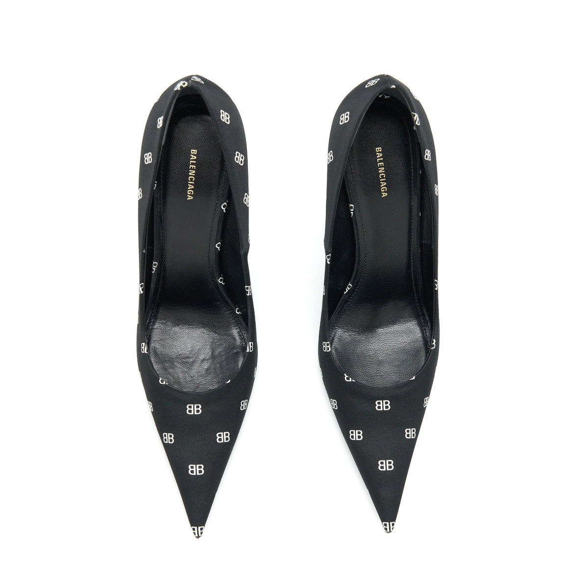 BALENCIAGA SATIN BB KNIFE HEELS BLACK