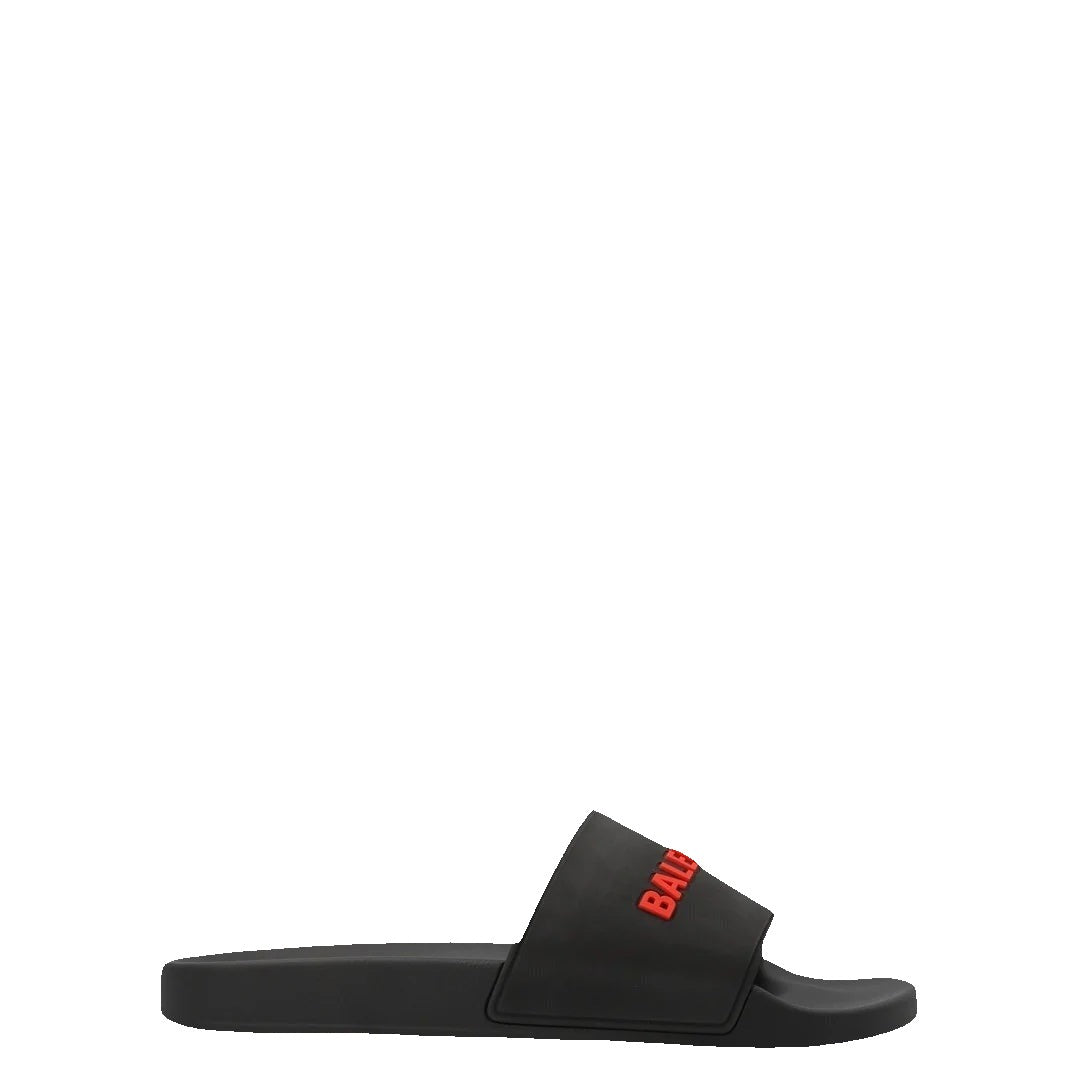 BALENCIAGA 'SPORTY POOL' SLIDES BLACK WITH RED LOGO