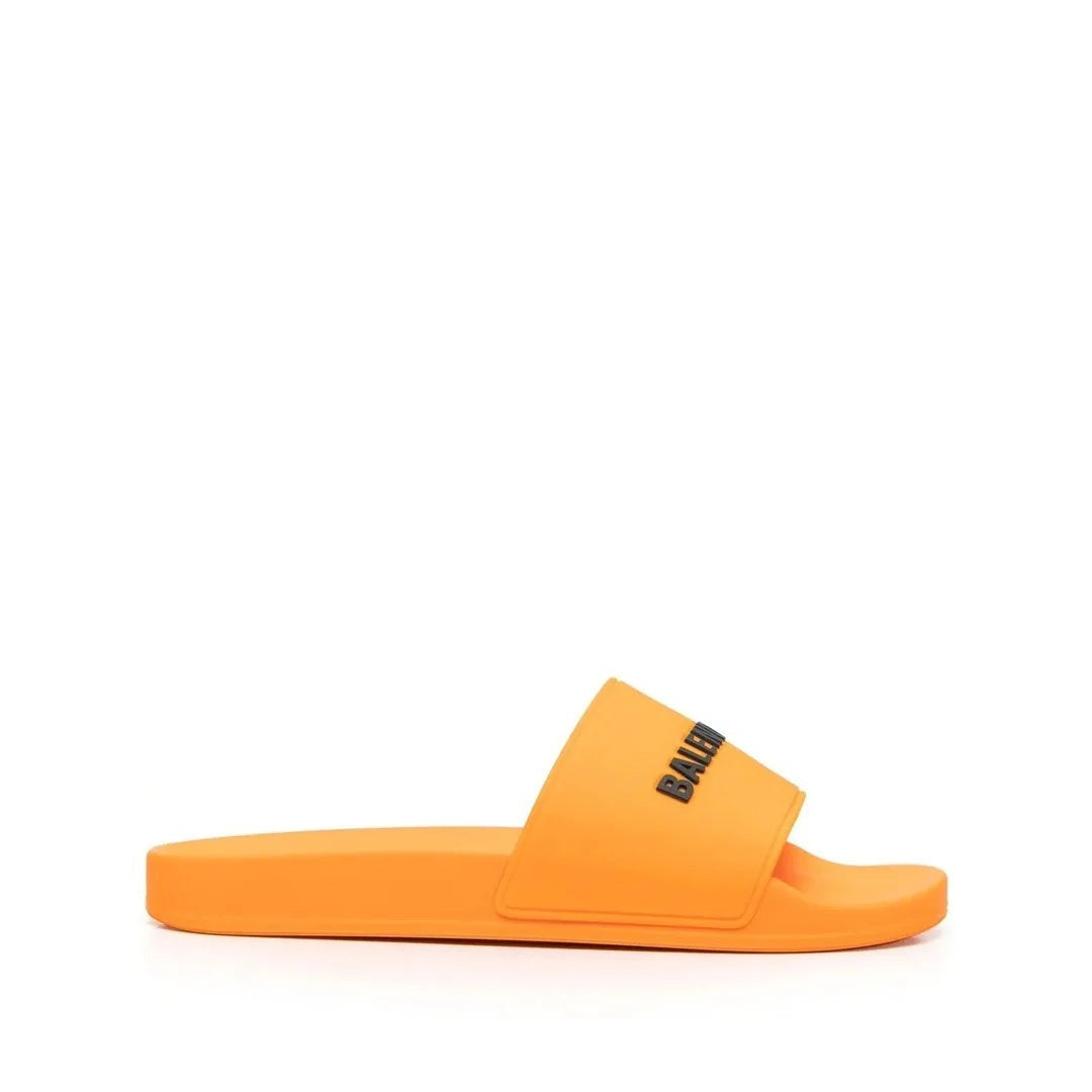 BALENCIAGA LOGO-EMBOSSED POOL SLIDES ORANGE
