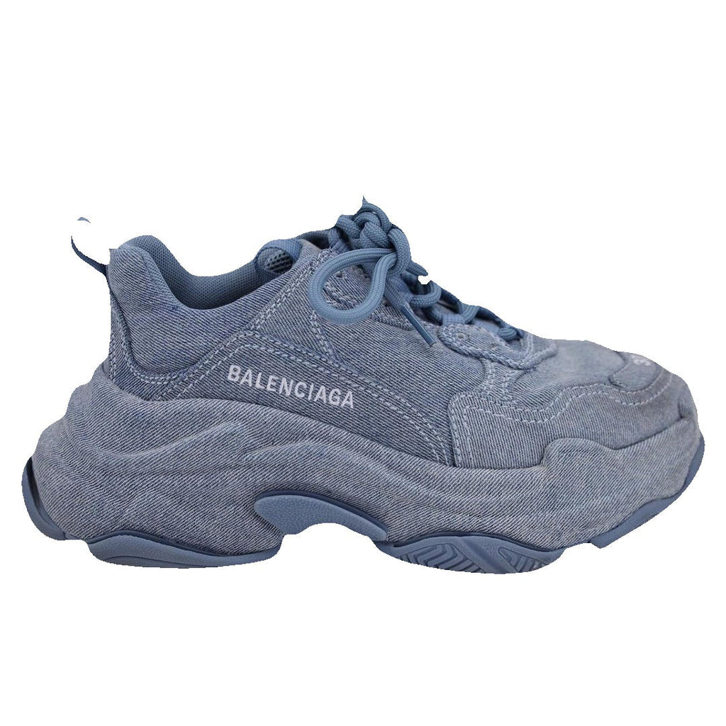 BALENCIAGA TRIPLE S PANELED SNEAKERS BLUE